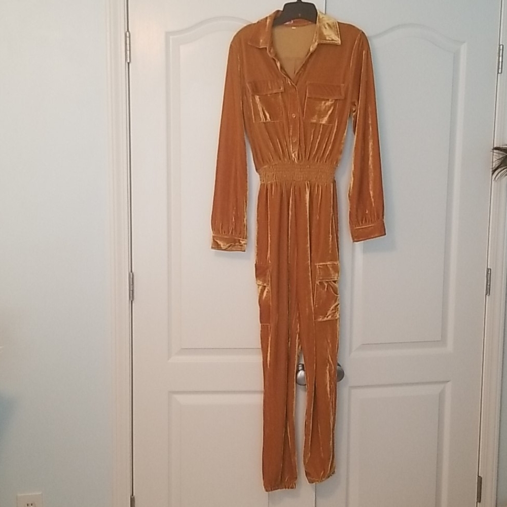 Gold/Rust Velvet Jumpsuit